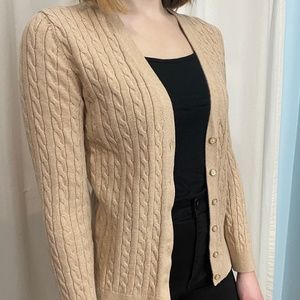 Lands End Tan Cable Knit Cardigan